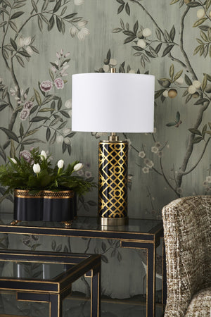 Chelsea House Decker Side Table With Two-Tier Glass Shelves, Black Wood & Polished Gold Accents For Luxe Living 382112