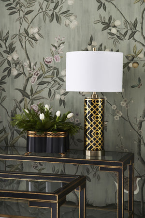 Chelsea House Decker Side Table With Two-Tier Glass Shelves, Black Wood & Polished Gold Accents For Luxe Living 382112