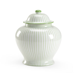 Chelsea House Castle Glazed Porcelain Urn With Removable Lid, Hand-Decorated Green Stripes, Coastal Accent 382128