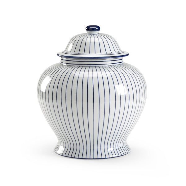 Chelsea House Castle Urn Small Blue-And-White Porcelain Jar With Removable Lid — Hand-Decorated Striped Glossy Accent 382131
