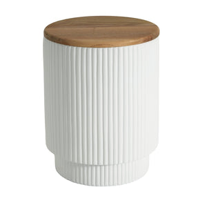 English Elm Outdoor Mgo Cylindrical Storage Table with Acacia Wood Lid for Patio Use N772P408191W