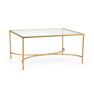 Chelsea House Rope Sculptural Cocktail Table With Gold Leaf Iron Base And Tempered Glass Top — Coastal Luxe Centerpiece 382177