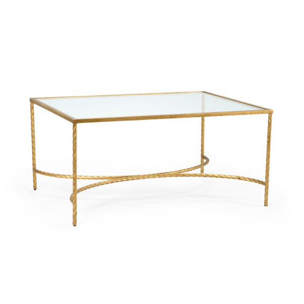 Chelsea House Rope Sculptural Cocktail Table With Gold Leaf Iron Base And Tempered Glass Top — Coastal Luxe Centerpiece 382177