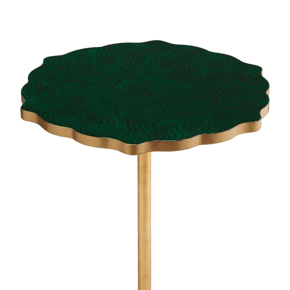 Chelsea House Malachite Side Table With Antique Gold Iron Base, Hand-Painted Lacquer Top, Compact Accent Table 382218