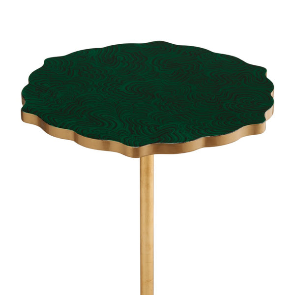 Chelsea House Malachite Side Table With Antique Gold Iron Base, Hand-Painted Lacquer Top, Compact Accent Table 382218
