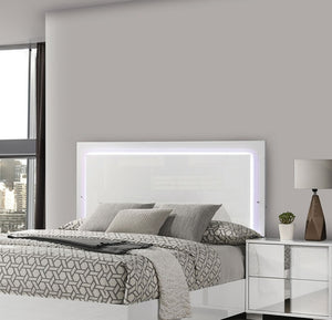 English Elm Contemporary Eastern King Bed With Led Headboard - Modern Design, White Uv Finish, Stylish Comfort B2741S00084