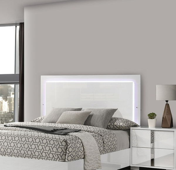 English Elm Contemporary Queen Size Bed With Led Headboard - Stylish White Uv Finish, Modern Bedroom Furniture B2741S00083