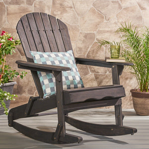 English Elm Christopher Knight Home® - MALIBU Adirondack Rocking Chair in Handcrafted Acacia Wood for Patio, Weather-Resistant Comfort & Style DARK GREY 43 L x 28 W x 14.5 H 61681.00DGRY