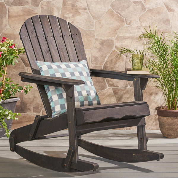 English Elm Christopher Knight Home® - MALIBU Adirondack Rocking Chair in Handcrafted Acacia Wood for Patio, Weather-Resistant Comfort & Style DARK GREY 43 L x 28 W x 14.5 H 61681.00DGRY