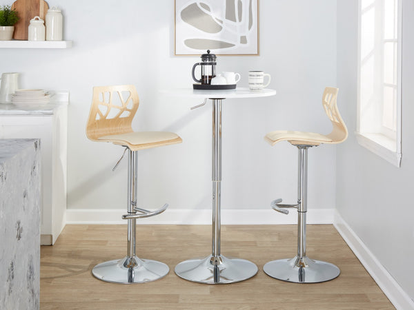 English Elm Adjustable Swivel Barstools Mid-century Modern Walnut and Cream Faux Leather Set of 2 B202S02182