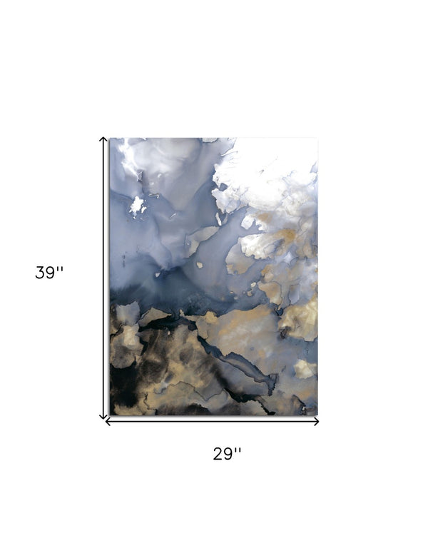 HomeRoots Wrapped Canvas Hand-Painted p-Oxybis(benzenesulfonyl hydrazide) Wall Art in Rich Grey & Gold Tones 382270