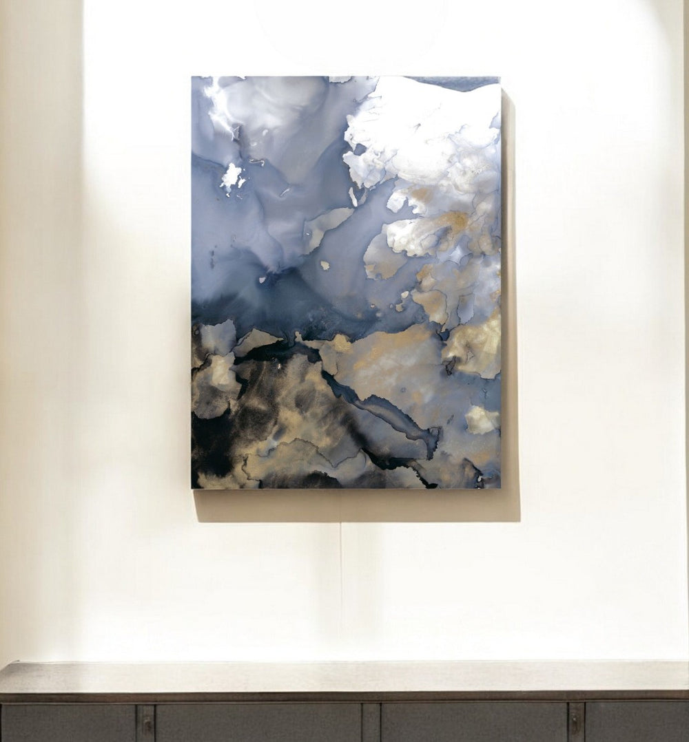 HomeRoots Wrapped Canvas Hand-Painted p-Oxybis(benzenesulfonyl hydrazide) Wall Art in Rich Grey & Gold Tones 382270
