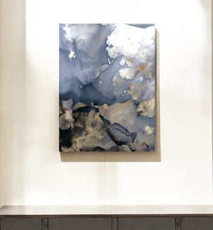 HomeRoots Wrapped Canvas Hand-Painted p-Oxybis(benzenesulfonyl hydrazide) Wall Art in Rich Grey & Gold Tones 382270