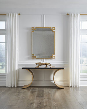 Chelsea House Parquetry Mirror By Lisa Kahn — 48"X36" Antique Gold Leaf Wall Mirror With Distressed Glass & Parquetry Corners 382296