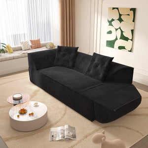 English Elm 3-in-1 Convertible Sofa Bed Sparkling Chenille 79.5" Deep Seat 3-Seater with Chaise & Pillows Black W3219P369309