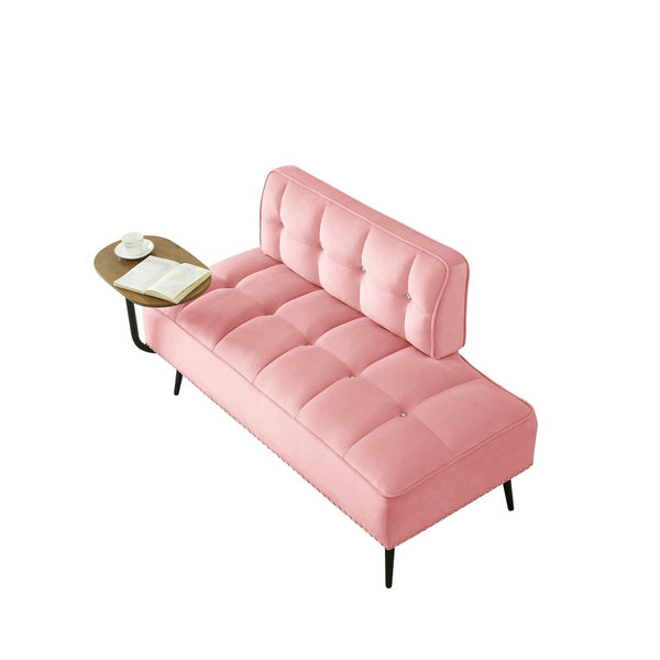 English Elm 54-inch Velvet Tufted Loveseat with Rotating Tray Table Nailhead Trim Compact Seating Pink W1359P438326