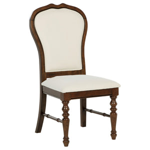 English Elm Claire Colonial Round Dining Set Seats Six with Upholstered Chairs in Warm Brown B062S01845