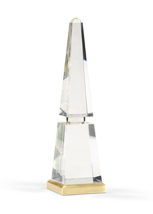 Chelsea House Large Crystal Obelisk By Lisa Kahn — 18" Solid Antique-Clear Sculpture With Polished Brass Base, Elegant Decor 382328