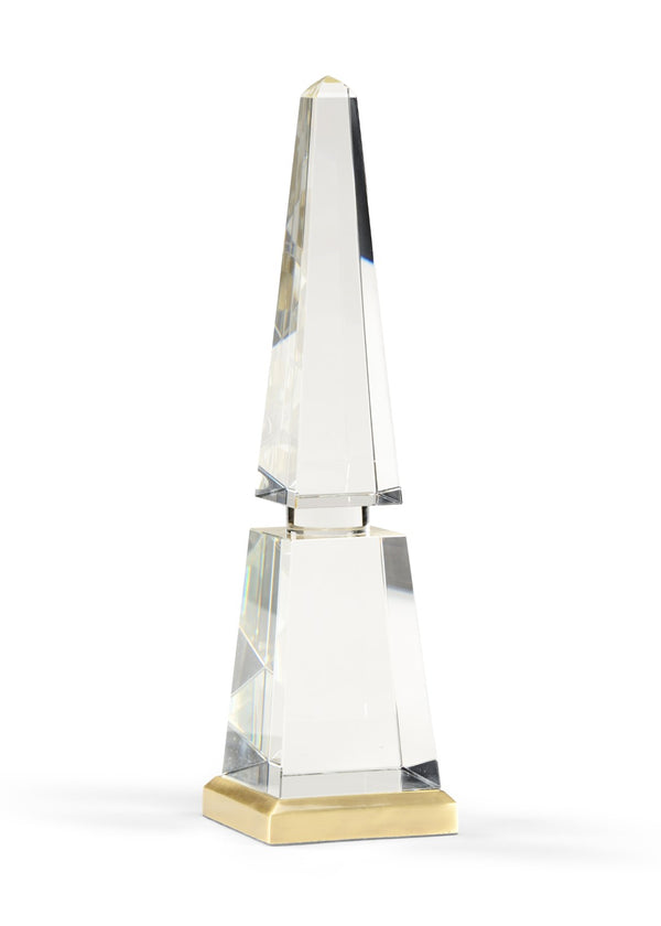 Chelsea House Large Crystal Obelisk By Lisa Kahn — 18" Solid Antique-Clear Sculpture With Polished Brass Base, Elegant Decor 382328