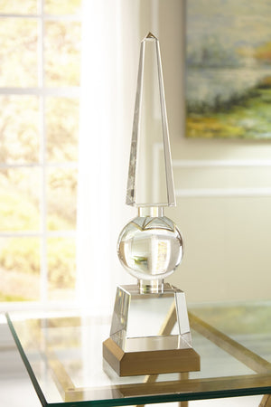 Chelsea House Large Crystal Obelisk By Lisa Kahn — 18" Solid Antique-Clear Sculpture With Polished Brass Base, Elegant Decor 382328