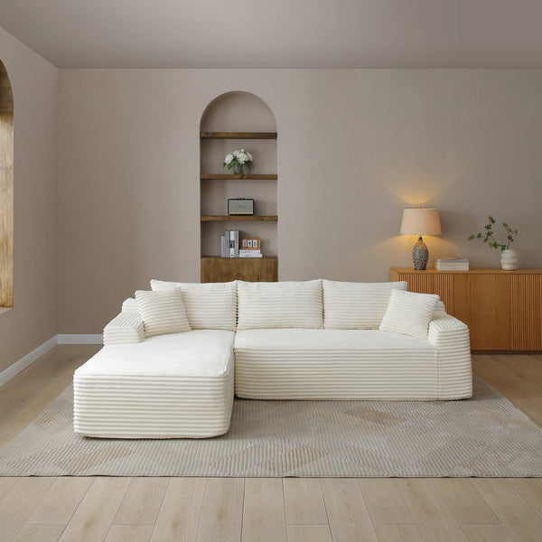 English Elm 105'' Modular Cloud Sectional Corduroy Plush Deep Seat L-shape Sofa for Living Room W1117S00338