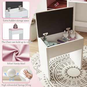 English Elm Makeup Vanity Desk Set with Hollywood Led Mirror Cushioned Stool and Crystal Drawer Pulls N704P340230K