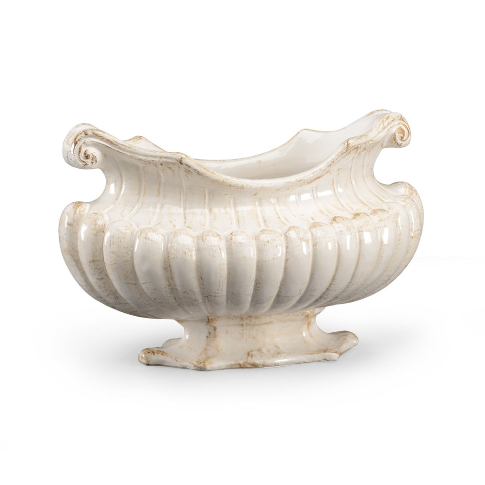 Chelsea House Antique Oval Pot With Fluted Sides & Scrolled Handles — Italian Ceramic Centerpiece, 12.5"X21" Display 382409