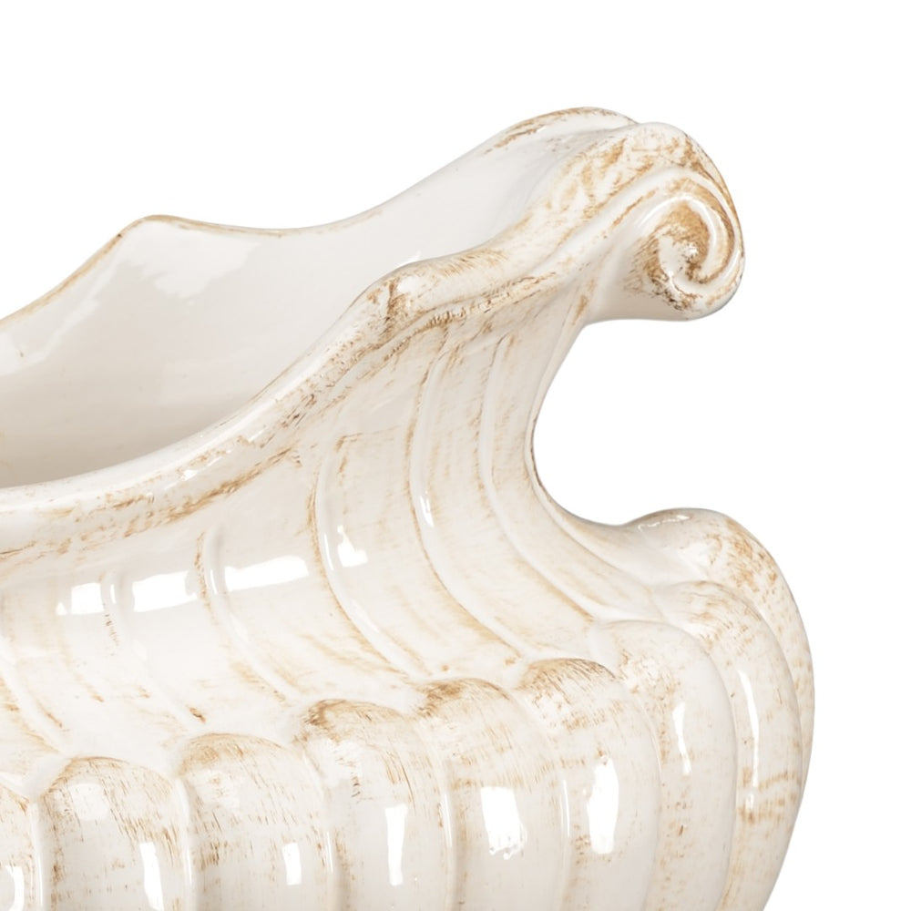Chelsea House Antique Oval Pot With Fluted Sides & Scrolled Handles — Italian Ceramic Centerpiece, 12.5"X21" Display 382409
