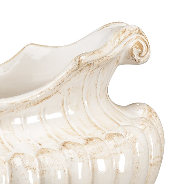 Chelsea House Antique Oval Pot With Fluted Sides & Scrolled Handles — Italian Ceramic Centerpiece, 12.5"X21" Display 382409