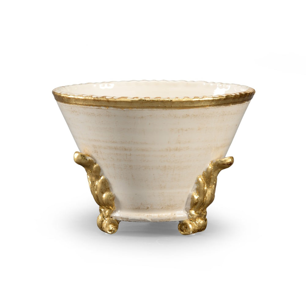 Chelsea House Italian Hand-Glazed Cachepot With Luminous White Glaze And Metallic Gold Accents For Tablescapes 382428