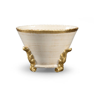 Chelsea House Italian Hand-Glazed Cachepot With Luminous White Glaze And Metallic Gold Accents For Tablescapes 382428