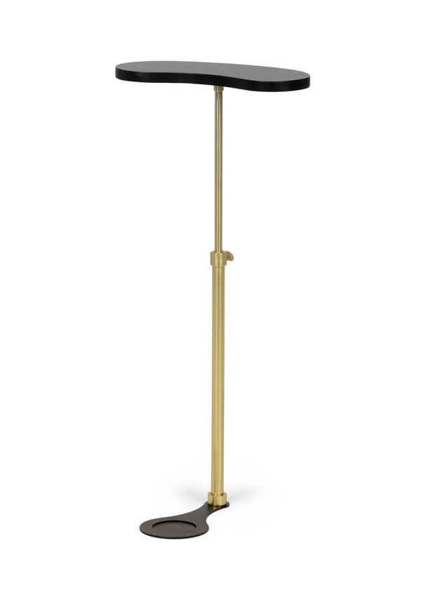 Chelsea House Drink Modern Antique Brass Column Drink Table With Matte Black Top, Compact Side Accent For Dens 382435