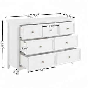 English Elm Modern 7 Drawers Dresser with Unique Feet, Smooth Glide Drawers and Metal Handles for Stylish Storage White W2275P149784