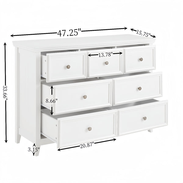English Elm Modern 7 Drawers Dresser with Unique Feet, Smooth Glide Drawers and Metal Handles for Stylish Storage White W2275P149784