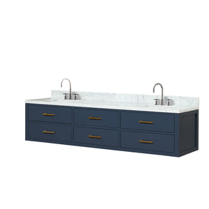 English Elm Blue Double Bath Vanity With Carrara Marble Top & Chrome Faucets - Elegant, Durable Design For Luxury B2731P258112