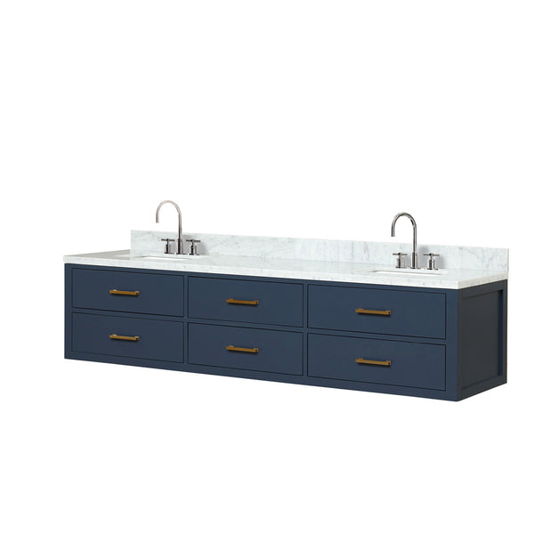 English Elm Blue Double Bath Vanity With Carrara Marble Top & Chrome Faucets - Elegant, Durable Design For Luxury B2731P258112