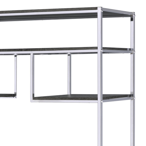 English Elm Rustic Modern Grey Oak & Chrome 8-Shelf Geometric Bookshelf with Sturdy Metal Frame, 72"H, 49"W B062P209200