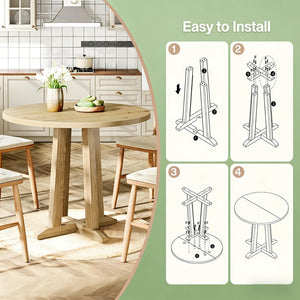 English Elm Compact Round Wood Dining Table Natural Grain Finish Seats Four Small Space Apartment T3971P447630