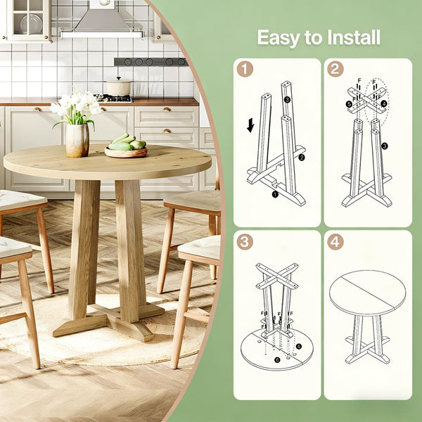 English Elm Compact Round Wood Dining Table Natural Grain Finish Seats Four Small Space Apartment T3971P447630