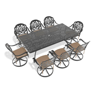 English Elm 9-Piece All-Weather Cast Aluminum Dining Set With 8 Swivel Chairs & Rectangular Table For Outdoors W1710S00475
