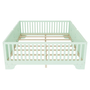 English Elm Full Size Montessori Floor Bed with Safety Fence Mdf Frame for Kids Bedroom W2593P381119