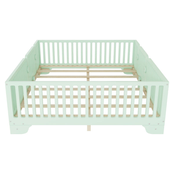 English Elm Full Size Montessori Floor Bed with Safety Fence Mdf Frame for Kids Bedroom W2593P381119