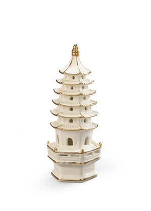 Chelsea House Small Pagoda Cream Glazed Porcelain Accent With Hand-Painted Gold Trim — Sculptural 11" Decor Piece 382509