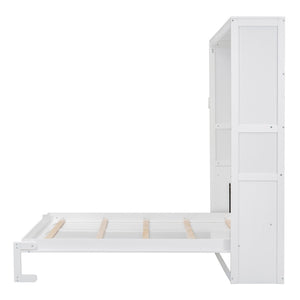English Elm Queen Murphy Wall Bed with Integrated Shelving Foldable Mdf Cabinet for Guest Rooms White LP000693AAK-3