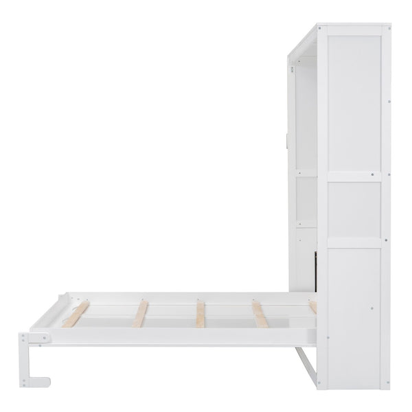 English Elm Queen Murphy Wall Bed with Integrated Shelving Foldable Mdf Cabinet for Guest Rooms White LP000693AAK-3
