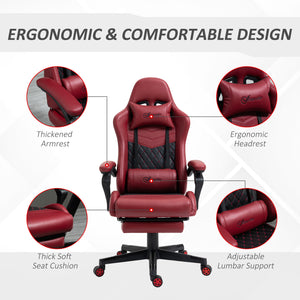 English Elm Vinsetto Ergonomic Racing Gaming Chair Diamond PU Leather High Back Recliner with Footrest, Red W2225P173918