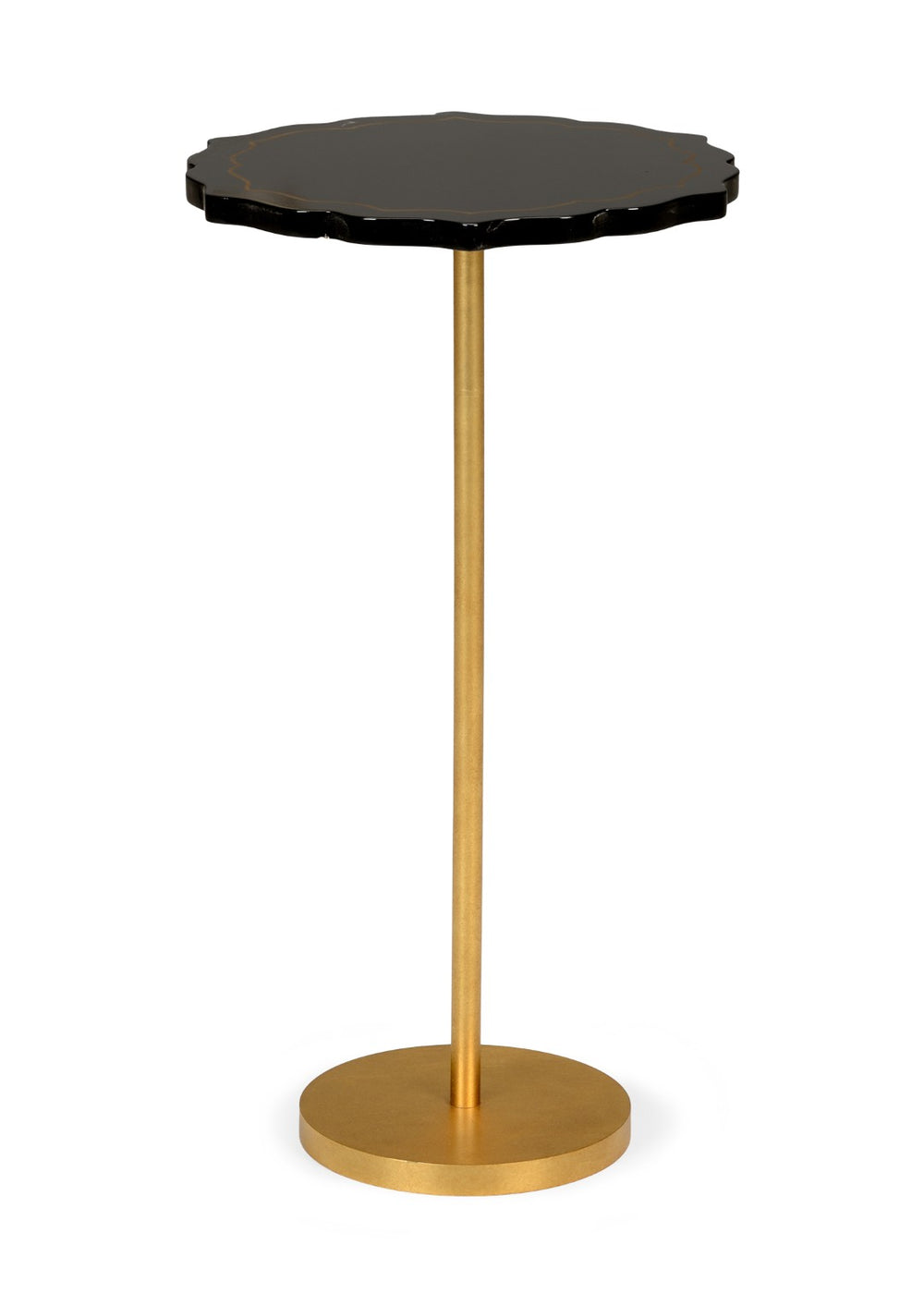 Chelsea House Black Side Table With Scalloped Black Lacquer Top And Gold Trim, 25" H Iron Frame Accent For Sofa Or Bedroom 382549