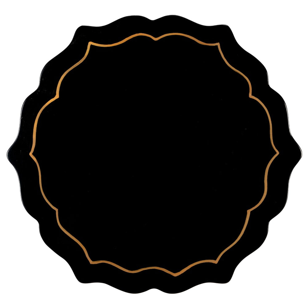 Chelsea House Black Side Table With Scalloped Black Lacquer Top And Gold Trim, 25" H Iron Frame Accent For Sofa Or Bedroom 382549