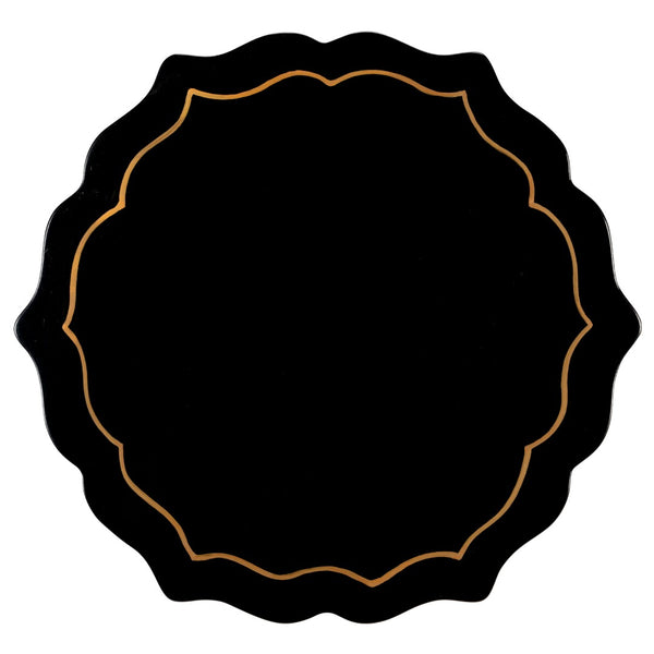 Chelsea House Black Side Table With Scalloped Black Lacquer Top And Gold Trim, 25" H Iron Frame Accent For Sofa Or Bedroom 382549