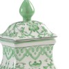 Chelsea House Green Hand-Painted Porcelain Urn With Removable Lid, 15" Elegant White & Green Asian Floral Accent 382580